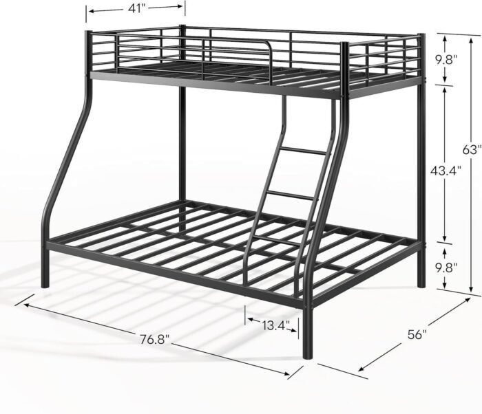 Bunk Beds Twin Over Full Size, Metal Bunk Bed Frame with Angled Ladder for Kids, Teens and Adults, for Small Spaces