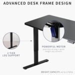 Electric Height Adjustable 43 x 24 inch Memory Stand Up Desk, Black Solid One-Piece Table Top, Black Frame