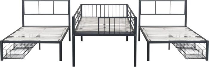 Twin Size Metal Triple Bunk Bed with Drawers, Twin Over Twin & Twin Triple Bunk Beds for 3 Kids