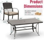 7 Piece, Outdoor Wicker Furniture Set for Backyard Garden Deck Poolside/Iron Slats Table Top, Removable Cushions