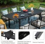 7 Pieces Metal Patio Dining Set,1 Expandable Outdoor Steel Frame Slat Larger Rectangular Table