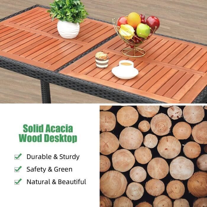 7 Piece Patio Dining Set Outdoor Acacia Wood Table and Chairs with Soft Cushions Wicker Patio Furniture for Deck