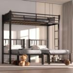 Twin Over Twin Triple Bunk Bed with Storage Shelves 4 Drawers