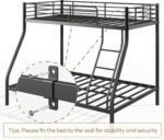 Bunk Beds Twin Over Full Size, Metal Bunk Bed Frame with Angled Ladder for Kids, Teens and Adults, for Small Spaces