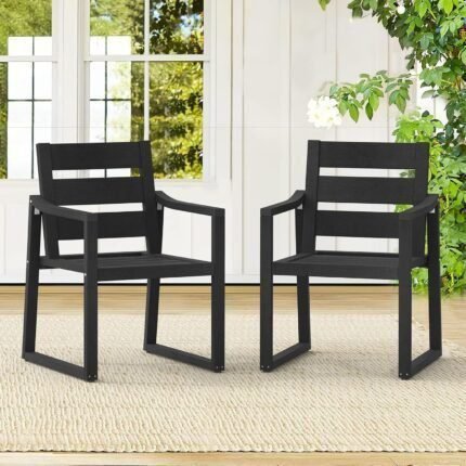 Patio Dining Chairs with Armrest, All Weather Outdoor Kitchen Chairs with Square Frame Legs for Outdoor Indoor