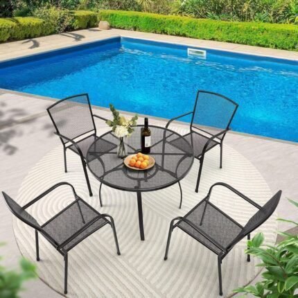 Table and Chairs Set for 4, Outdoor Dining Sets Patio Dining Table Furniture Set Round Outside Table and Chairs for Garden