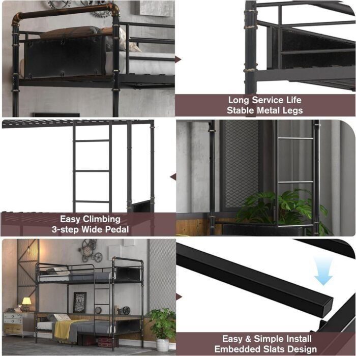 2 IN 1 Metal Bunk Bed Twin Over Twin, Convertible Twin Bunk Beds into 2 Individual Twin Size Bed for Kids Adults, 16.5"