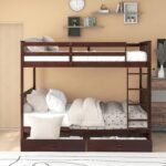 Bunk Bed with Two Storage Drawers and Full-Length Guard Rail, Solid Wood BunkBed frame Convertible into 2 Platform Beds