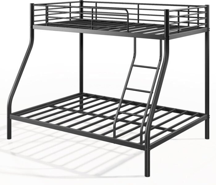 Bunk Beds Twin Over Full Size, Metal Bunk Bed Frame with Angled Ladder for Kids, Teens and Adults, for Small Spaces