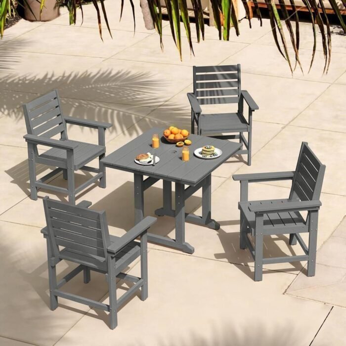 Table and Chairs Set 5 Pieces, HDPE Weather Resistant Outdoor Dining Set with 1.95" Umbrell Hole