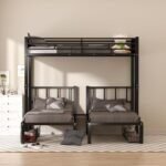 Twin Over Twin Triple Bunk Bed with Storage Shelves 4 Drawers