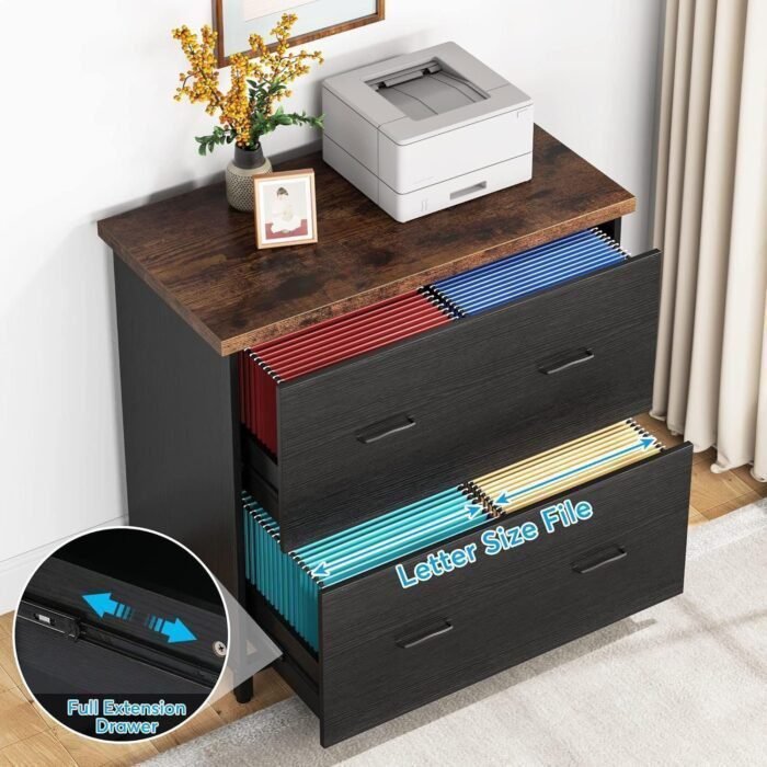 2-Drawer File Cabinet, Wood Lateral Filling Cabinet Printer Stand Office Credenza Storage Cabinet for Home Office