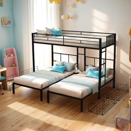 Twin Size Metal Triple Bunk Bed with Drawers, Twin Over Twin & Twin Triple Bunk Beds for 3 Kids