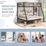 Bunk Bed Twin Over Full Size, Metal Bunk Bed with Ladder and Steel Frame Support, Space-Saving Triple Bunk Bed