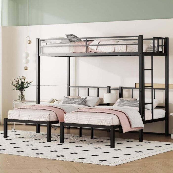 Twin Bunk Beds with Guardrails, Heavy Duty Triple Bunk for Kids