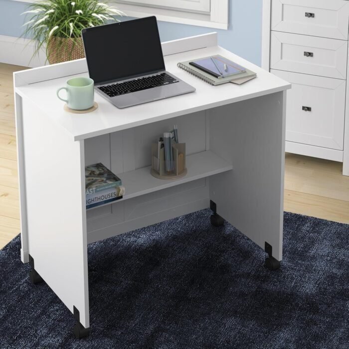 Road Credenza Desk, L 53.15" x W: 21.81" x H: 39.02", White Finish