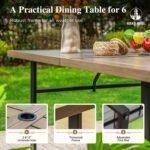 Dining Set, Patio Table and Chairs for 6, 64" Rectangular Faux Woodgrain Metal Table with Chairs