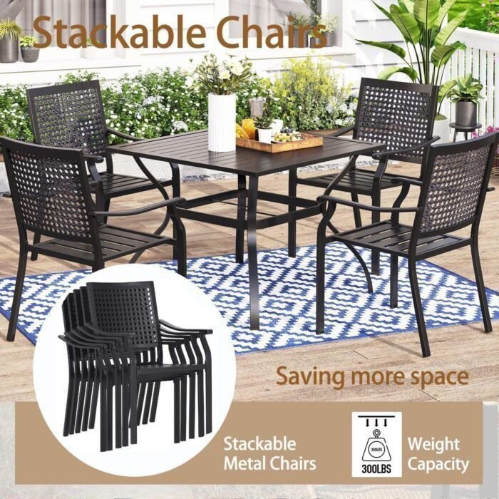 7 Pieces Metal Patio Dining Set,1 Expandable Outdoor Steel Frame Slat Larger Rectangular Table