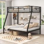 Bunk Bed Twin Over Full Size, Metal Bunk Bed with Ladder and Steel Frame Support, Space-Saving Triple Bunk Bed