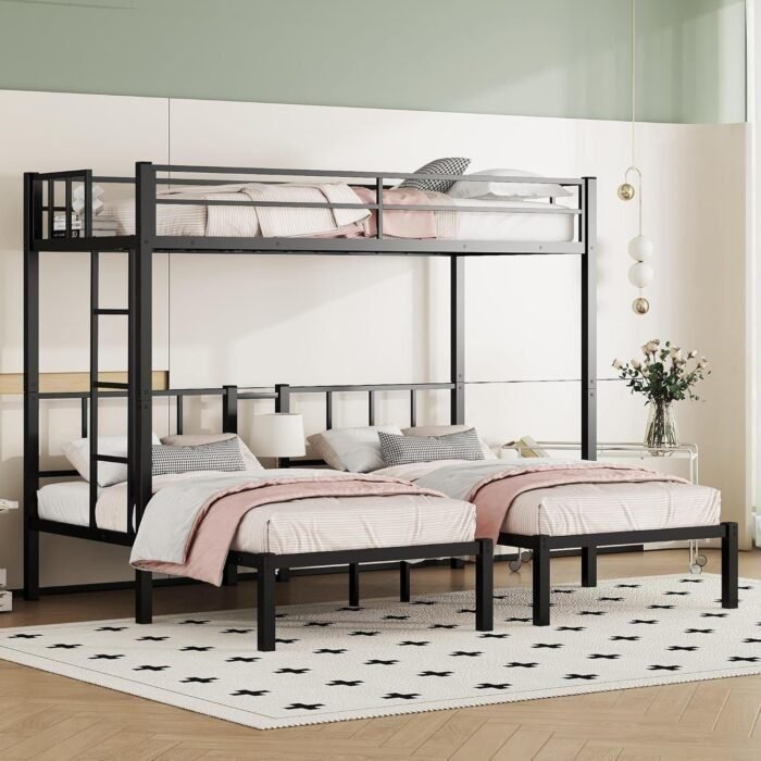 Twin Bunk Beds with Guardrails, Heavy Duty Triple Bunk for Kids