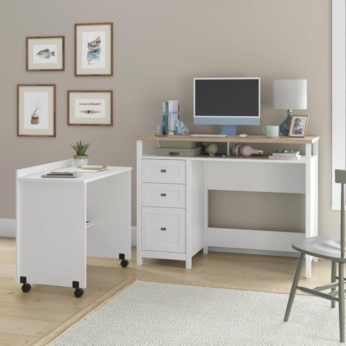 Road Credenza Desk, L 53.15" x W: 21.81" x H: 39.02", White Finish