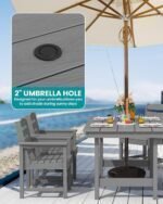 Dining Table Set, 7-Piece Outdoor Dining Table Sets with Umbrella Hole Cut-out Table and 6 Chairs, Gray  Patio