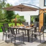 7 Pieces Patio Dining Set Outdoor Furniture with 6 Stackable Textilene Chairs and Large Table for Yard