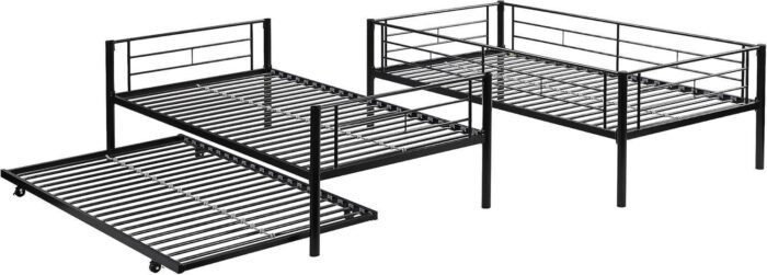 Twin Over Twin Bunk Bed with Trundle, Two Side Ladders & Guard Rails, No Box Spring Needed