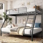 Bunk Beds Twin Over Full Size, Metal Bunk Bed Frame with Angled Ladder for Kids, Teens and Adults, for Small Spaces