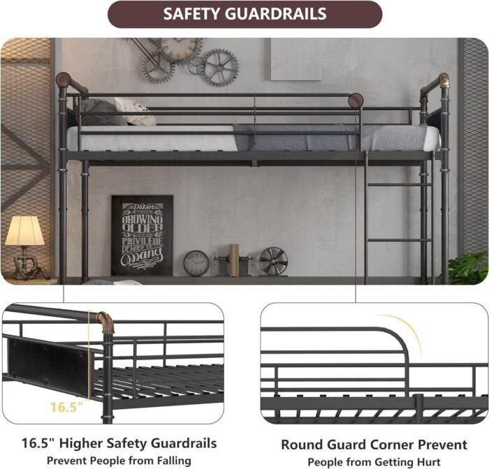 2 IN 1 Metal Bunk Bed Twin Over Twin, Convertible Twin Bunk Beds into 2 Individual Twin Size Bed for Kids Adults, 16.5"