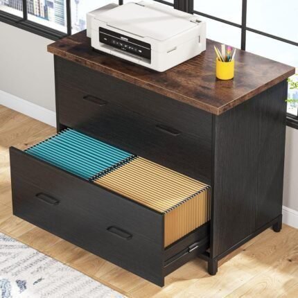 2-Drawer File Cabinet, Wood Lateral Filling Cabinet Printer Stand Office Credenza Storage Cabinet for Home Office