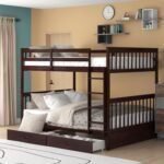 Bunk Bed with Two Storage Drawers and Full-Length Guard Rail, Solid Wood BunkBed frame Convertible into 2 Platform Beds