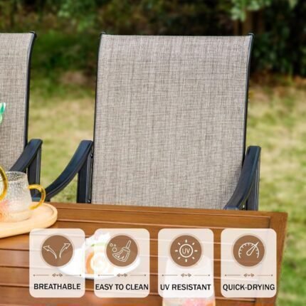 7 PCS Patio Dining Set Outdoor Table Chairs, 64" Extra Large Wood-like Table with Double Umbrella Hole