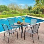 Table and Chairs Set for 4, Outdoor Dining Sets Patio Dining Table Furniture Set Round Outside Table and Chairs for Garden