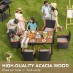 Dining 7 PCS Furniture, Patio Conversation Set with Acacia Wood Table Top, Rattan Outdoor, Black  Patio