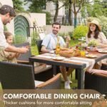 Dining 7 PCS Furniture, Patio Conversation Set with Acacia Wood Table Top, Rattan Outdoor, Black  Patio