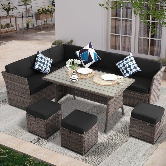 Patio Set 7-Piece Outdoor Dining Set,Patio Table and Chairs Set with Soft Cushions Lawn Furniture for Deck,Backyard