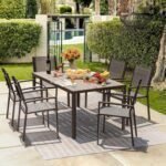 7 Pieces Patio Dining Set Outdoor Furniture with 6 Stackable Textilene Chairs and Large Table for Yard