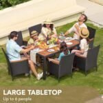 Dining 7 PCS Furniture, Patio Conversation Set with Acacia Wood Table Top, Rattan Outdoor, Black  Patio