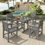 Table and Chairs Set 5 Pieces, HDPE Weather Resistant Outdoor Dining Set with 1.95" Umbrell Hole