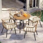 5 Pieces Outdoor Patio Dining Table Chair Set,Wicker Patio Dining Set,Outdoor Rattan Dining Table Set for Patio