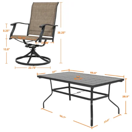 7 Piece Patio Dining Set for 6, Outdoor Table and Chairs Set with Extendable Rectangular Patio Dining Table and 6 Swivel Patio Dining Chairs