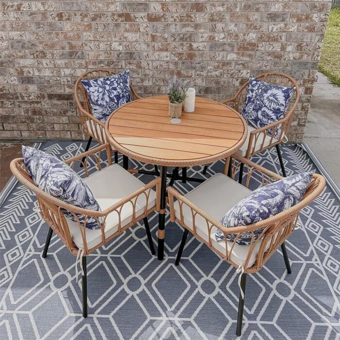 5 Pieces Outdoor Patio Dining Table Chair Set,Wicker Patio Dining Set,Outdoor Rattan Dining Table Set for Patio