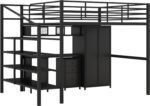 Metal Loft Bed Full Size with Storage Stair and Table, Stairway LoftBed