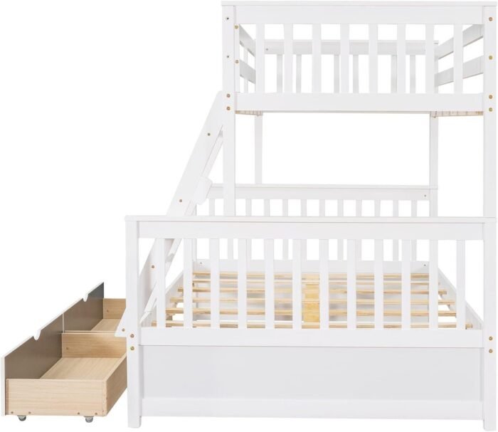 Twin Over Full Bunk Bed with Two Storage Drawers and Rails, Convertible to 2 Separated Platform Beds