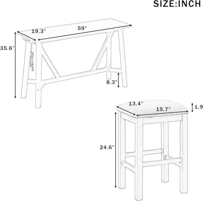 Multipurpose Set with 3 Upholstered Stools, Easy to Assemble, Table Weight Capacity 350 LBS