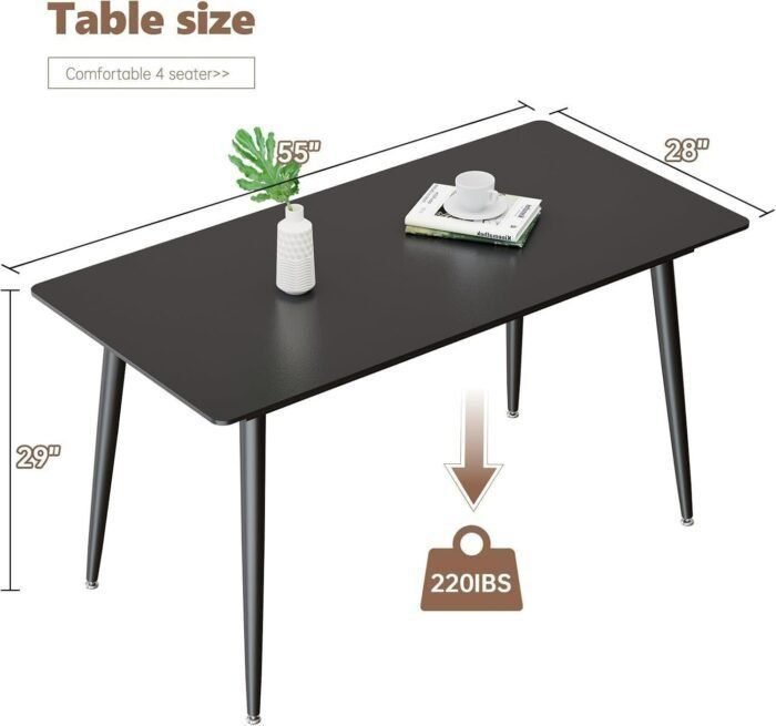 Dining Table, Black 55" Kitchen Table with Sintered Stone Marble Table Top and Metal Legs