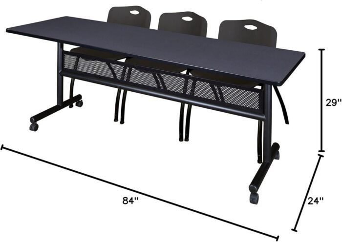 Regency Flip Top Mobile Training Table with Modesty and M Chair Set 84 x 24 inch Grey/Black