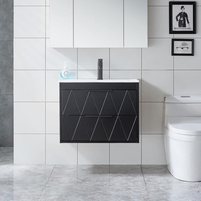 24" Bathroom Vanities Cabinet with Sink Combo, Wall Mounted Floating Cabinet W/Decor Line
