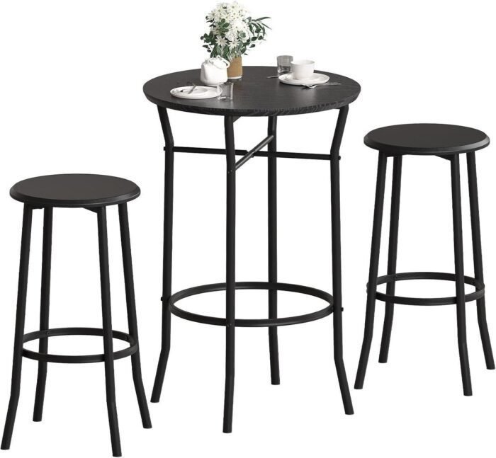 3-Piece Bar Table and Chairs Set - Chic Modern Round Pub Dining Set, Round Bistro Pub Furniture and Chairs for Kitchen